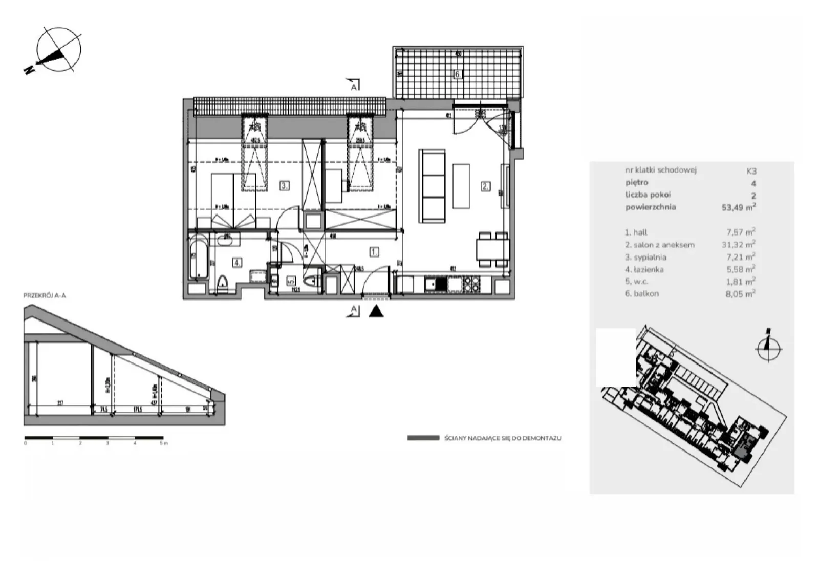 Floor plan: Lokal Apartament M4/13, 2 pok.