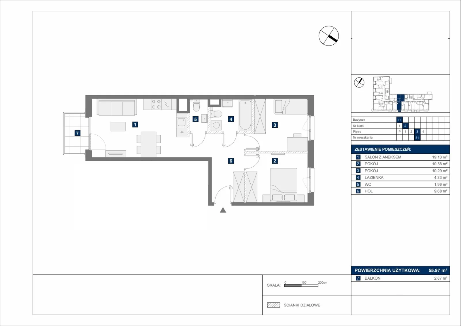 Floor plan: Apartment no. D51