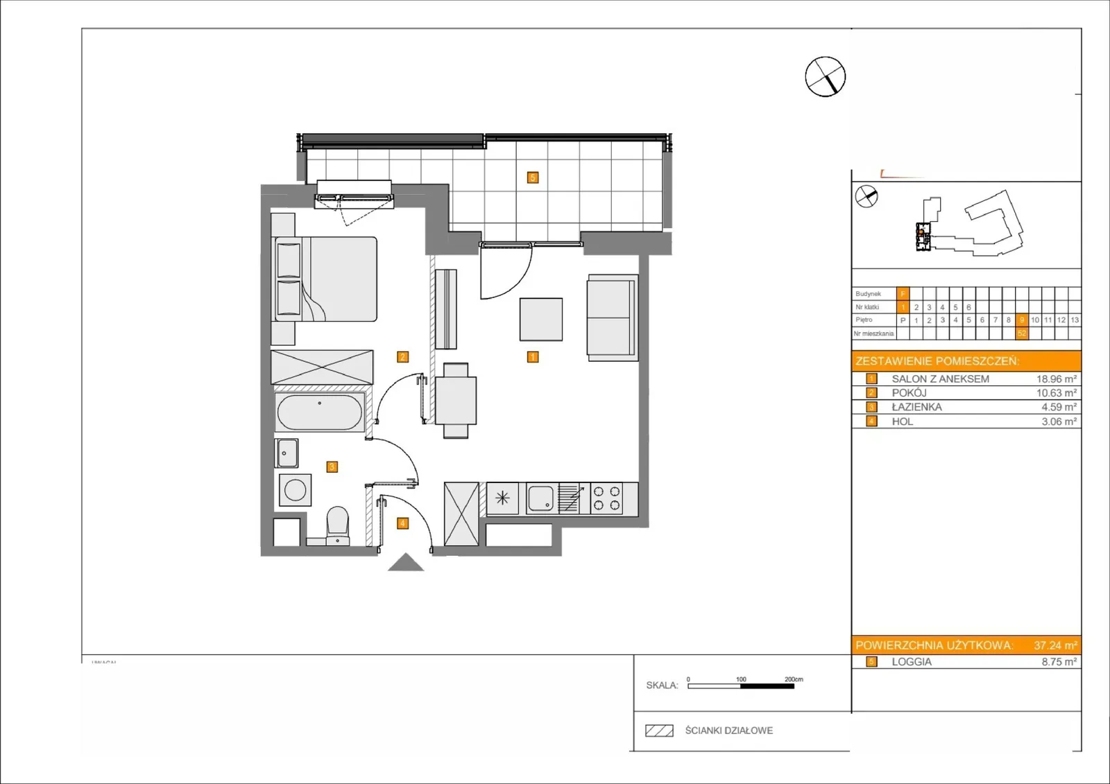 Floor plan: Lokal F 52, 2 pok.
