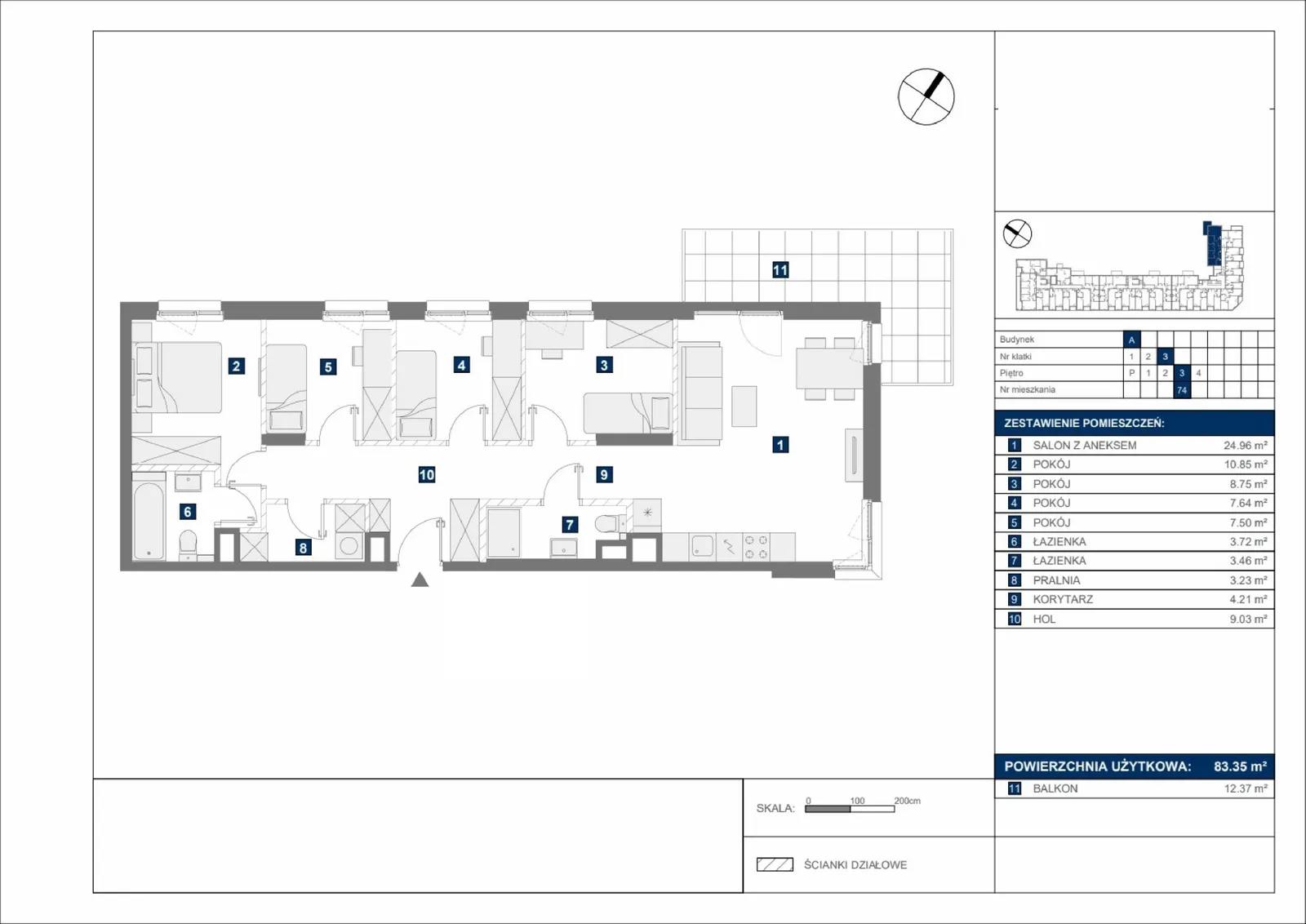 Floor plan: Apartment no. A74