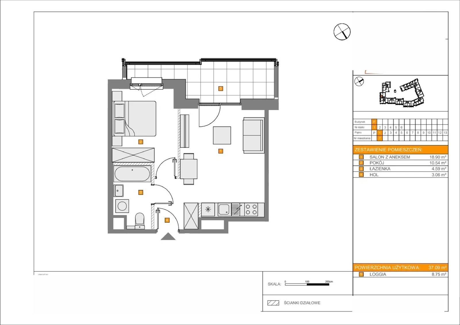 Floor plan: Lokal F 7, 2 pok.