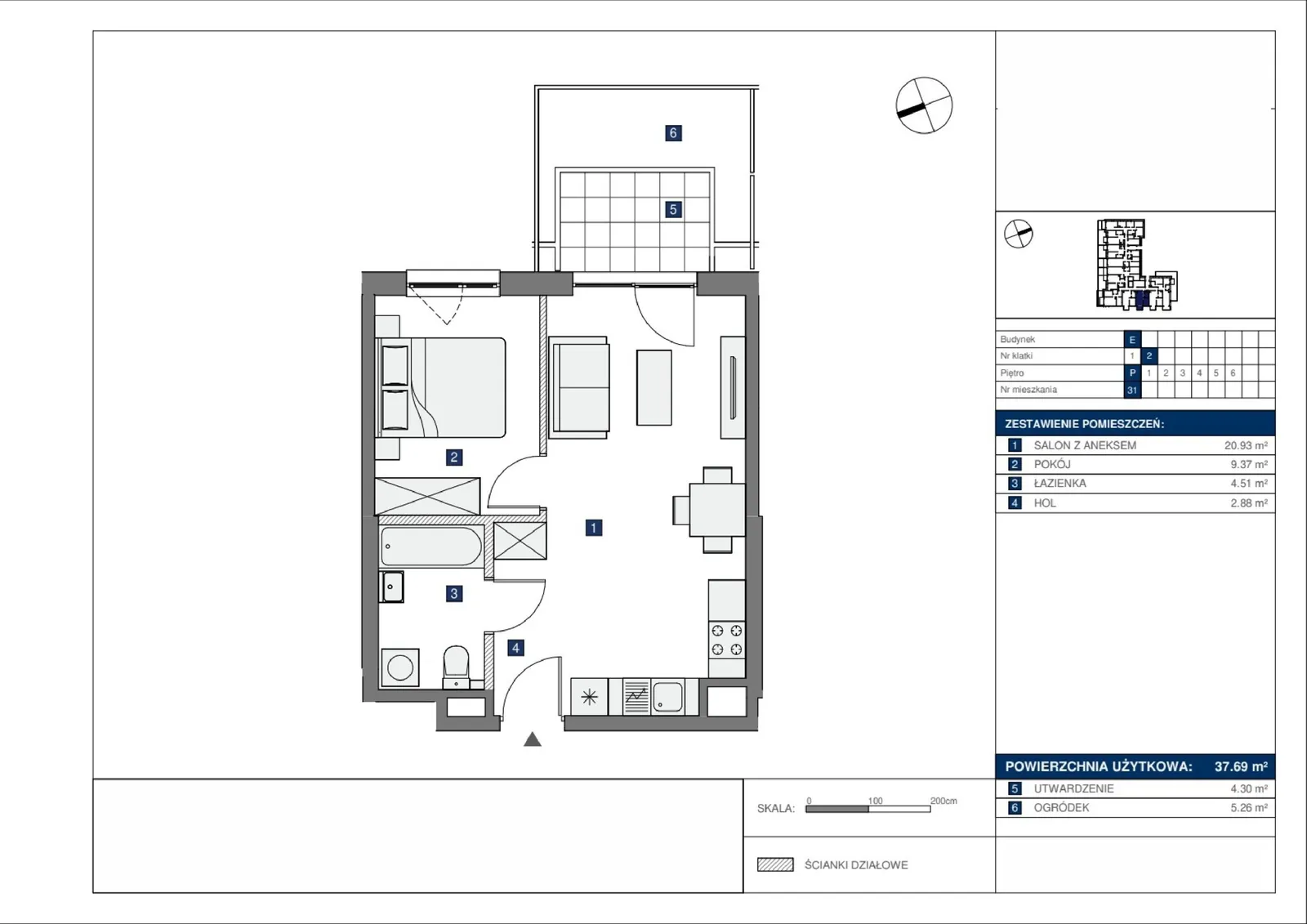 Floor plan: Lokal E 31, 2 pok.